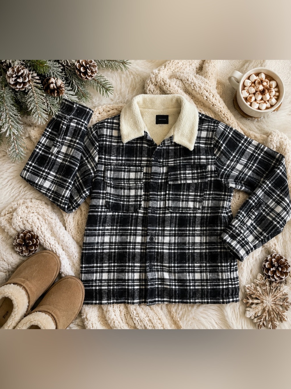 PacSun Men's Black White Plaid Lined Jacket Button Front Size L